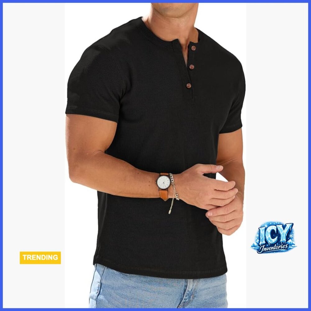 Muscle Henley Shirt Lightweight Workout Tee Athletic Short Sleeve